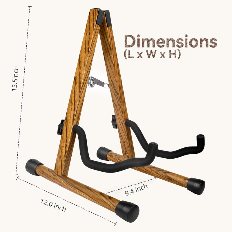 KingPoint Wood Guitar Stand, Guitar Floor Stand, Acoustic Electric Wooden A Frame Folding Guitar Holder Adjustable for Bass, Cello, Mandolin, Banjo, Ukulele（A-Frame-Zebra Wood） - Image 2